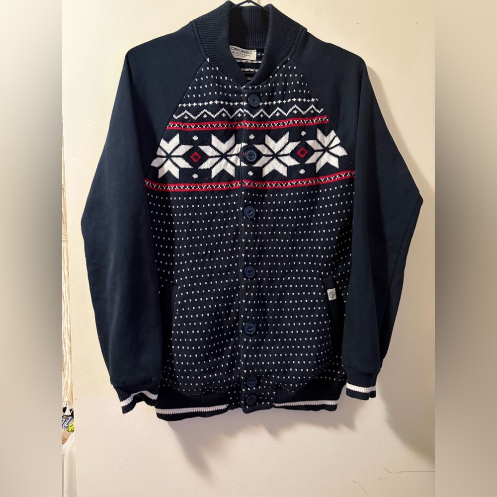 Jack & Jones Dark Blue Cardigan with White and Red Accents men’s small